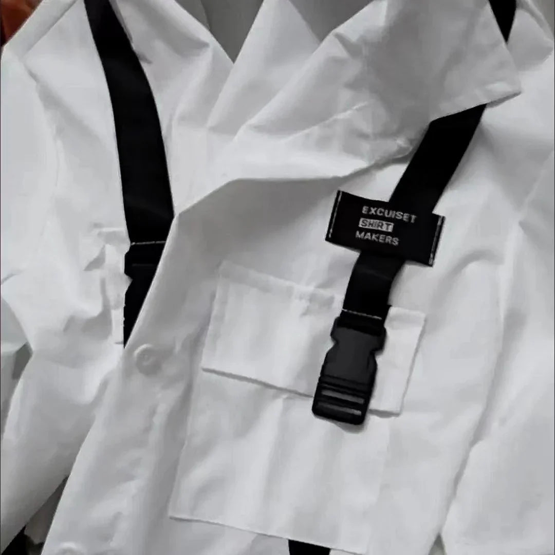 Cargo Pants with Chain 2 Piece Sets White Black Harajuku Shirt