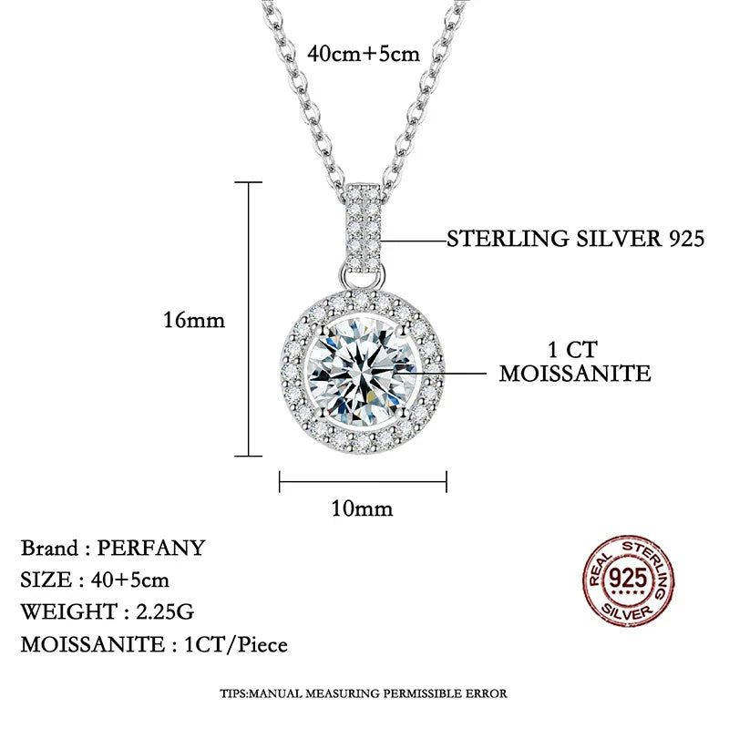 1-5CT Moissanite Necklace for Women S925 Pure Silver Round Laboratory Diamond Pendant Fashionable Wedding Luxury Jewelry