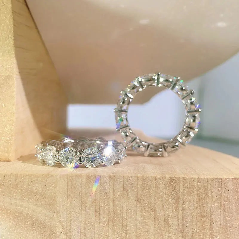 Personalized Moissanite Full Eternity Bands 925 Sterling Silver Ring For Women Girl Fine Jewelry 5mm 3mm D Moissanite Ring