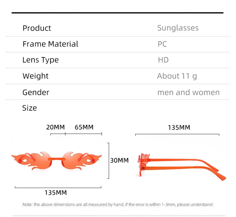Flame Sunglasses Rimless Personality Colorful Ball Party Sunglasses Candy Hip-hop Fruit One-piece Glasses