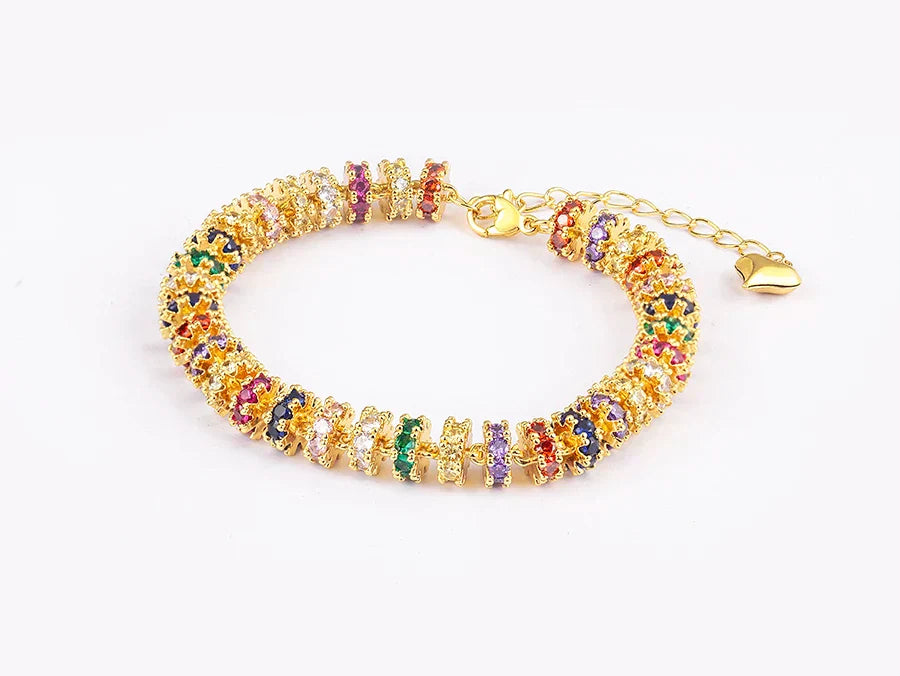 Fashion Gold Plated Chain Bead Bracelet for Women Colorful Crystal Zircon Heart Shape Charm Wedding Party Jewelry Gifts