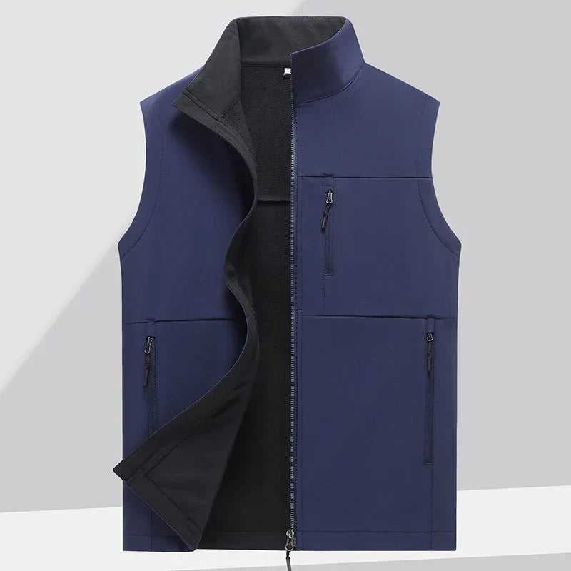 Soft shell thick vest men's autumn and winter work clothes plush jacket waterproof sleeveless windproof running sports vest
