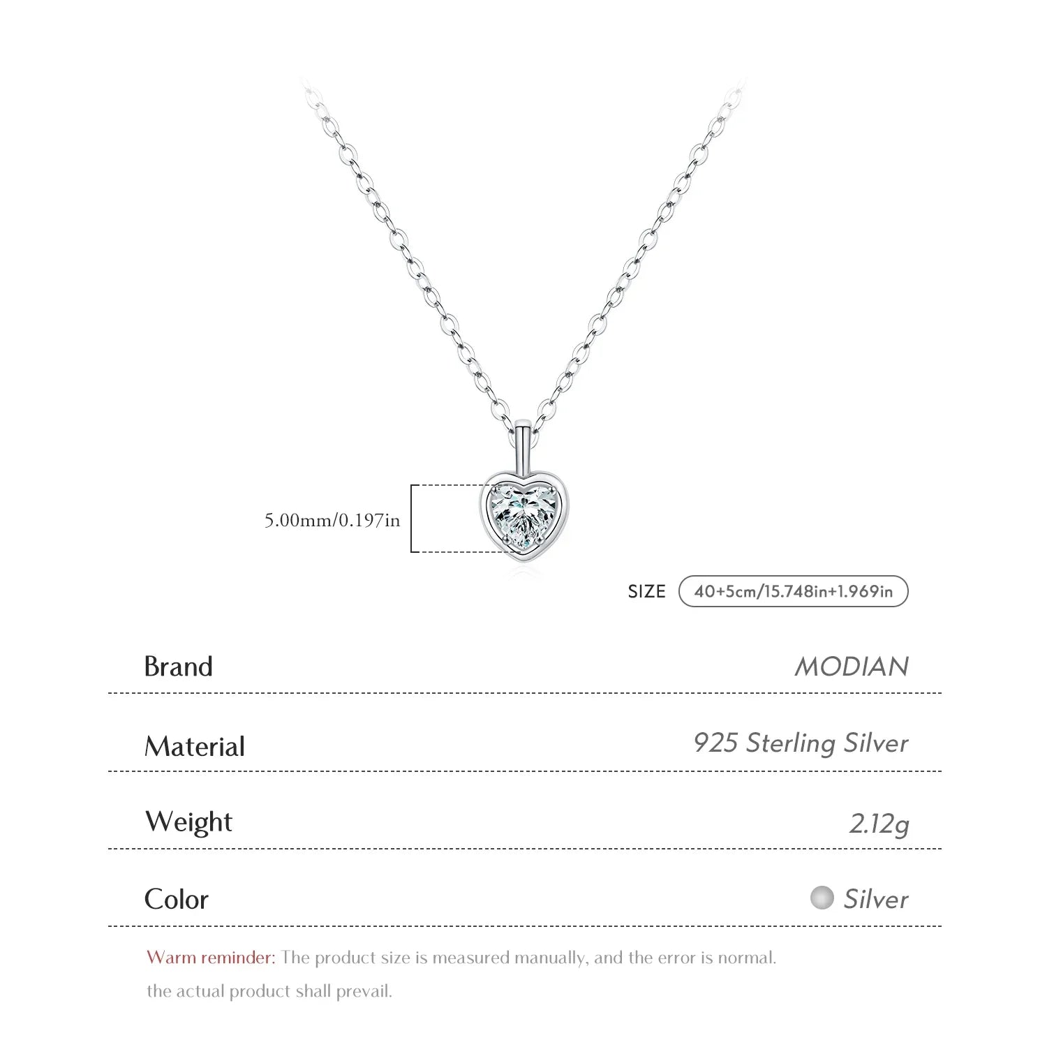 925 Sterling Silver Delicate Sweet Heart Zirconia Wedding Link Chain Pendant Necklace For Women Daily Fine Jewelry