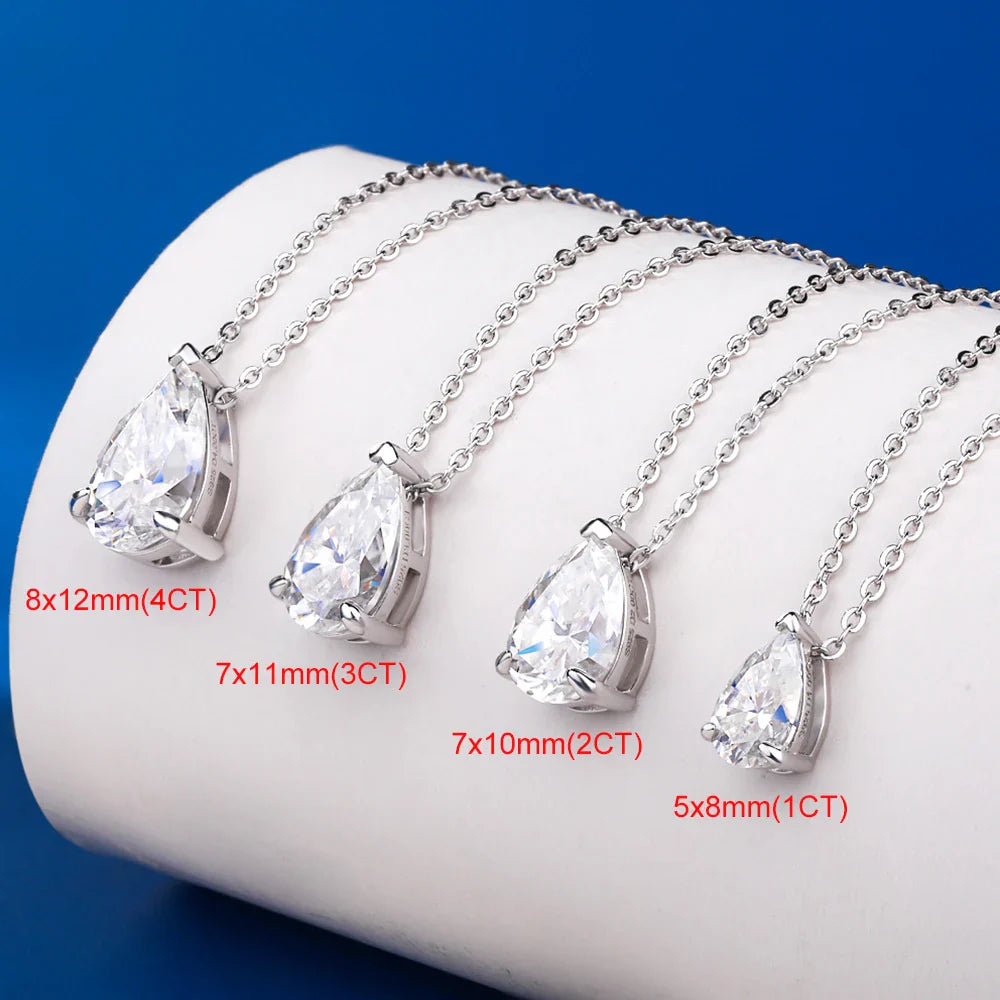 1-4Carat Pear Cut Moissanite Solitaire Pendant Necklace for Women S925 Silver 18K Gold Plated Waterdrop Neck Chain Jewelry Gift
