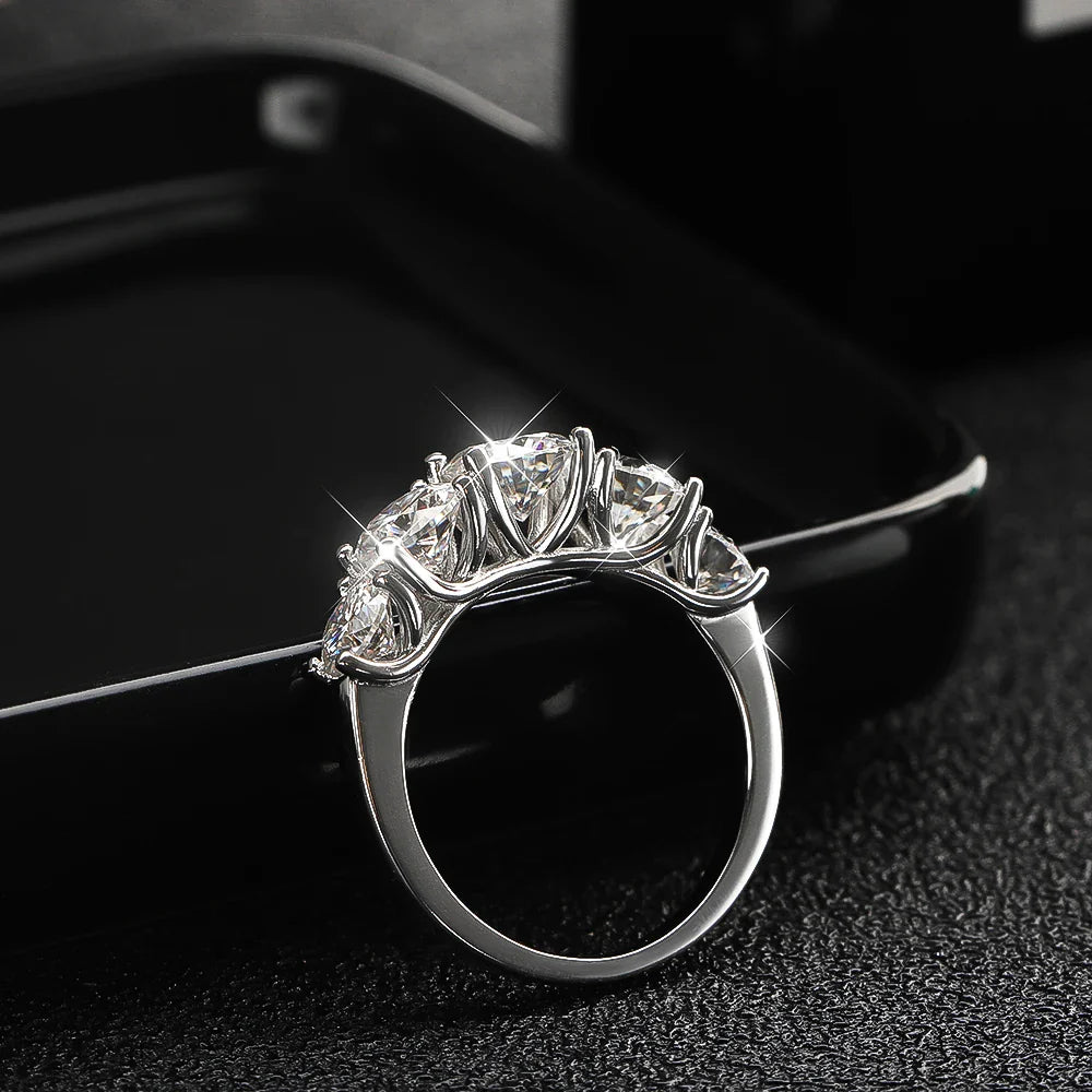 5 Stones 3.6CT D Color Moissanite Rings for Women Sparkling Diamonds with Certificates 925 Sterling Sliver Wedding Ring