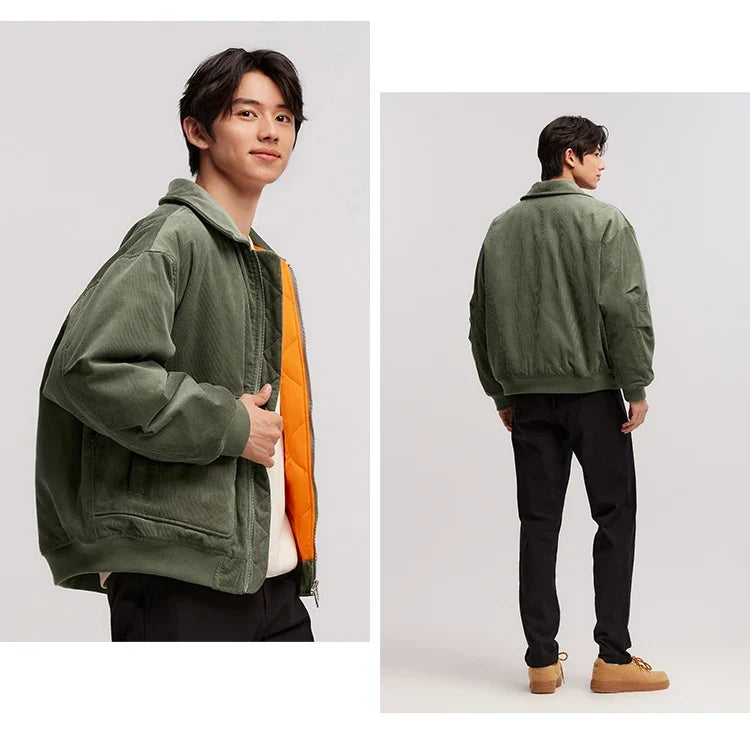 Cotton Jacket Men Corduroy Texture 2024 Winter New Pilot Jacket Thick Oversize Cotton Jacket