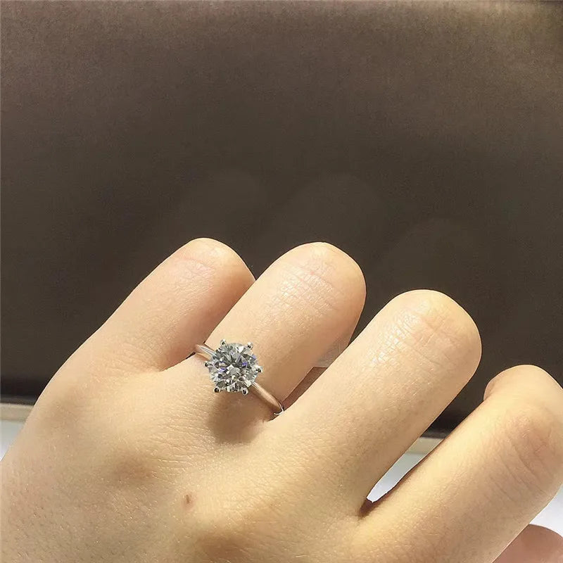 Classic 6 Prongs 5 Carat Round Moissanite Ring Sterling Silver Plated 14K Gold High Clarity D Color Diamond Rings Woman Jewelry