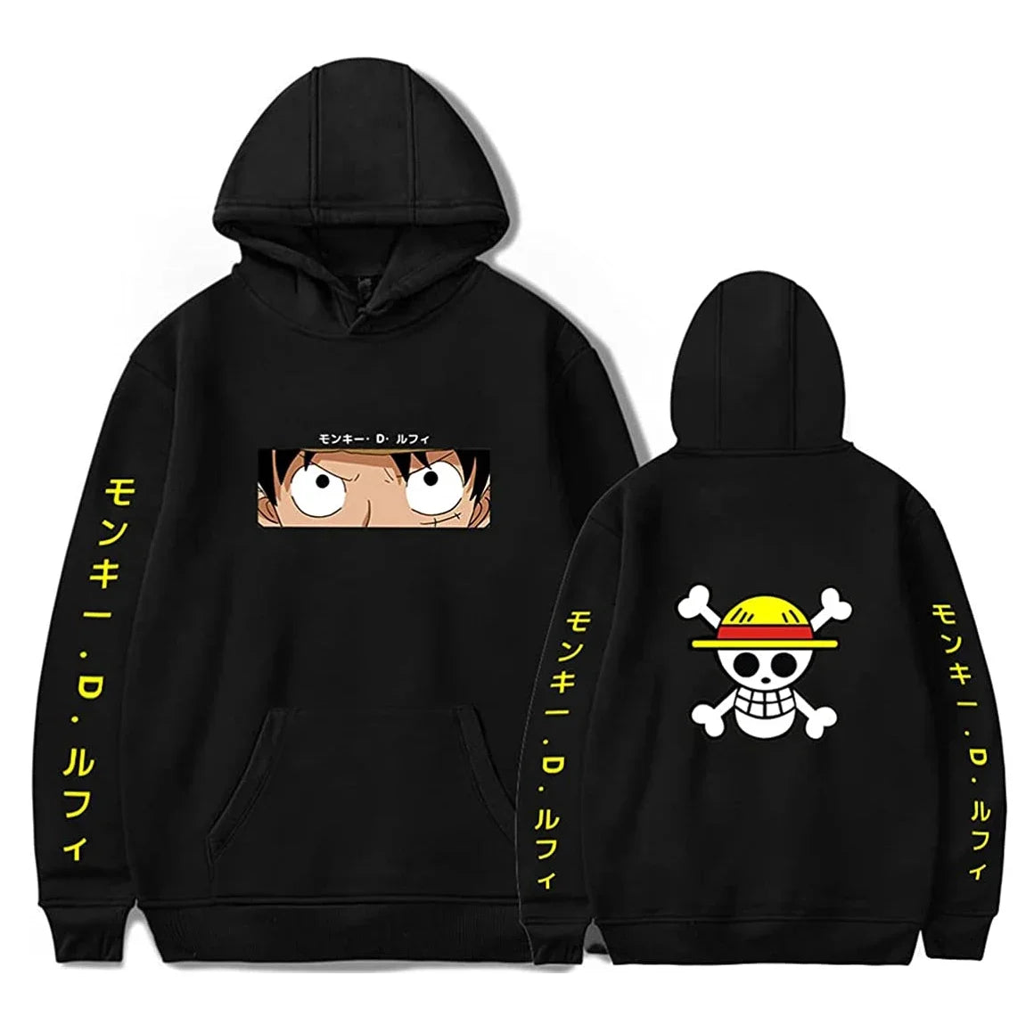 هودي رجالي عصري لفصلي الربيع والخريف MONKEY D LUFFY ملابس كاجوال بغطاء رأس بلون موحد ملابس الشارع للرجال مطبوع عليها رسوم كرتونية من قطعة واحدة