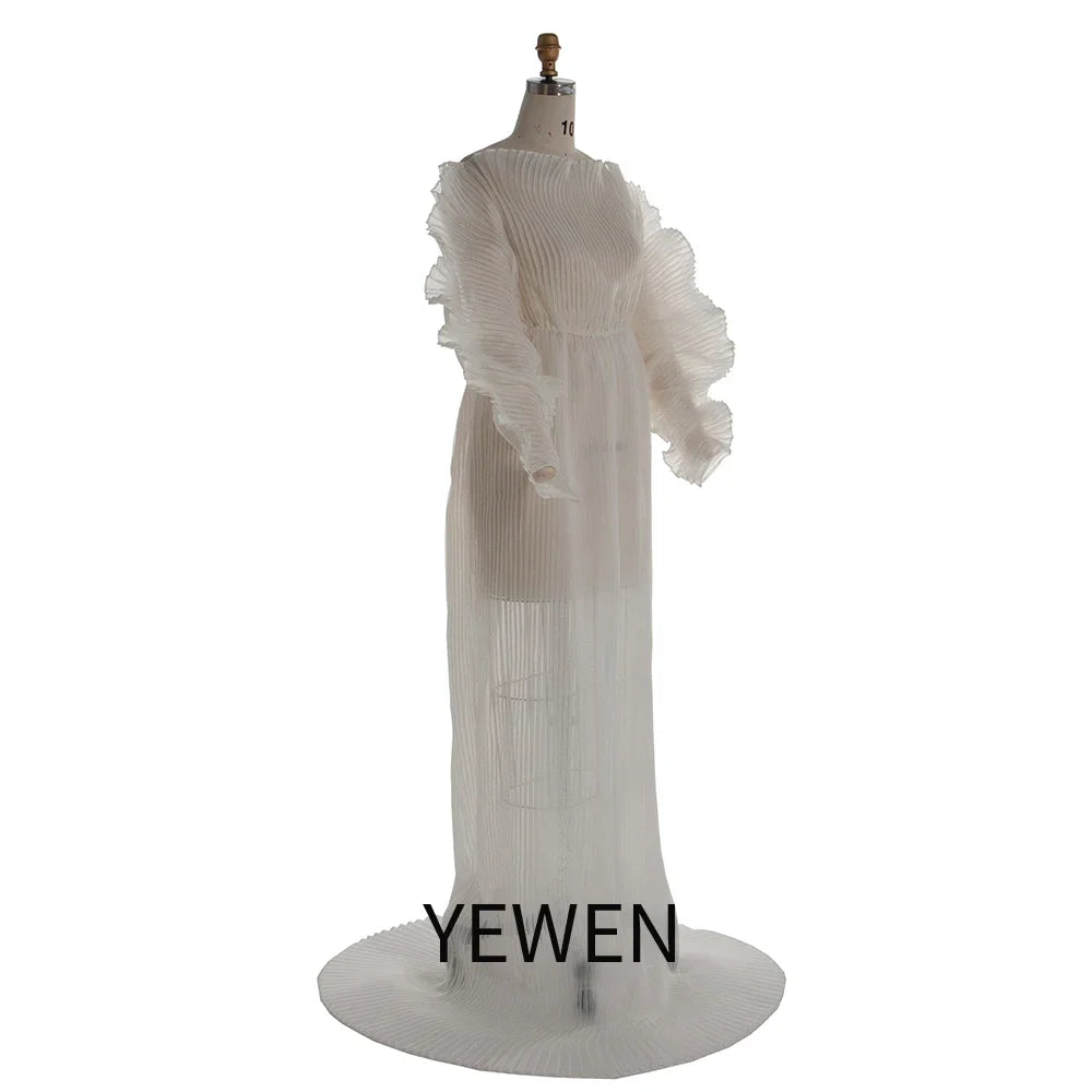 White Pleated Maternity Photoshoot Dress