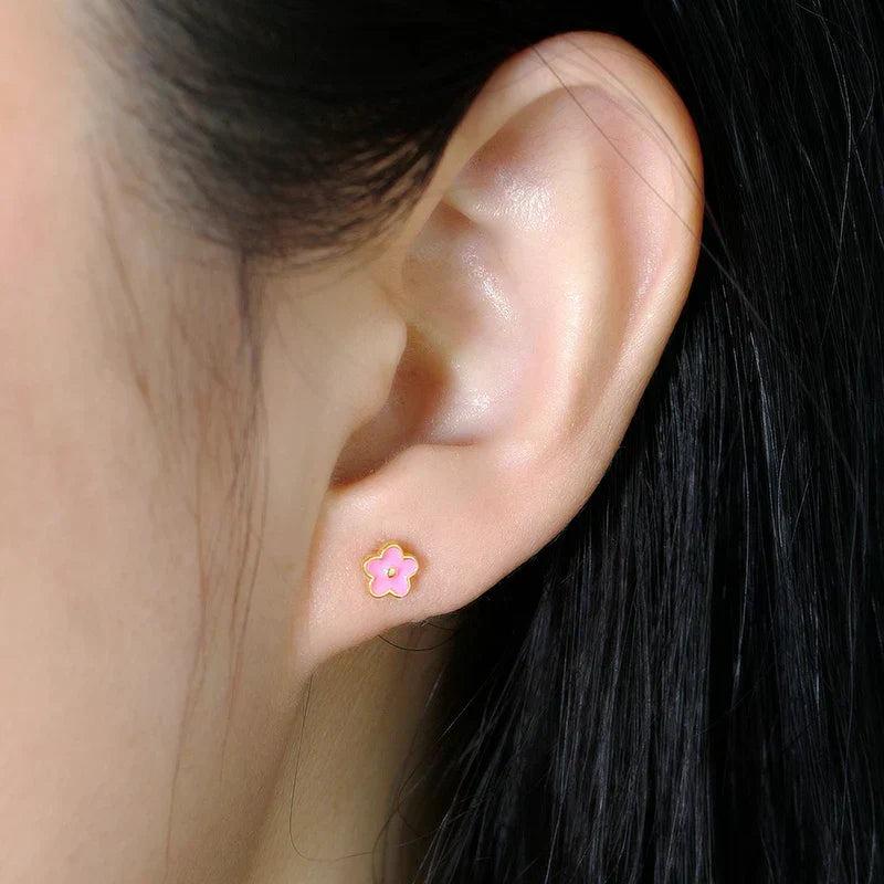 925 Sterling Silver Romantic White Enamel Flower Screw Bead Stud Earrings for Women Fashion Simple Piercing Jewelry Gift