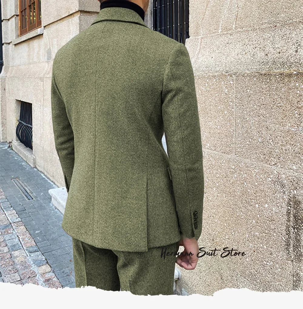 Wool Blend Men's 2 Piece Suit Set（Jacket+Pants) Double Breasted Lapel Suit Set Wedding  Prom Dinner Wrok Travel Dinner Banquet