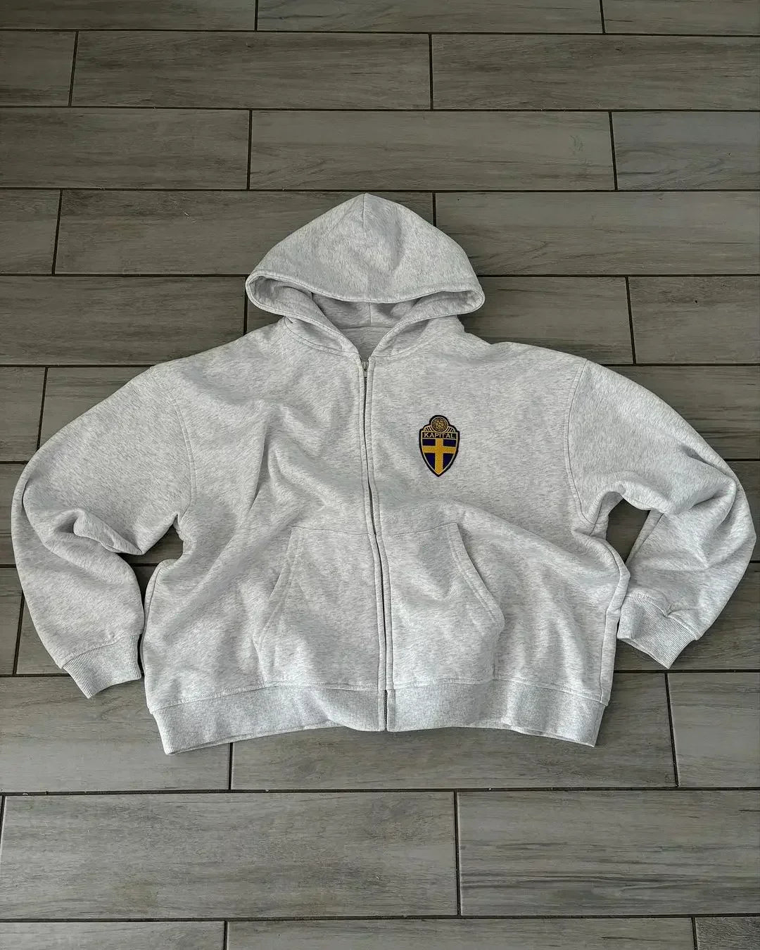 Fashion Retro Stripe Embroidery Zipper Hoodie Sweater Set Men's Two-Piece Set Hip Hood Embroidery Oversized Sweater Men's Set