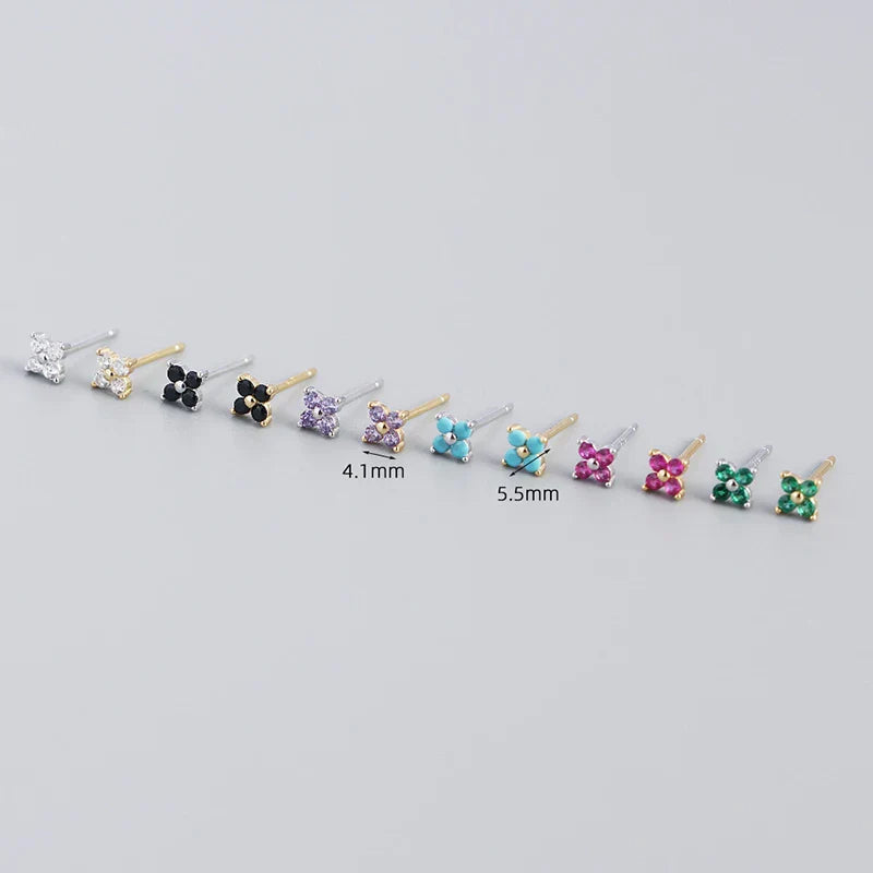 925 Sterling Silver Romantic Color Zircon Three-petal Flower Stud Earrings for Women Fashion Huggies Piercing Jewelry