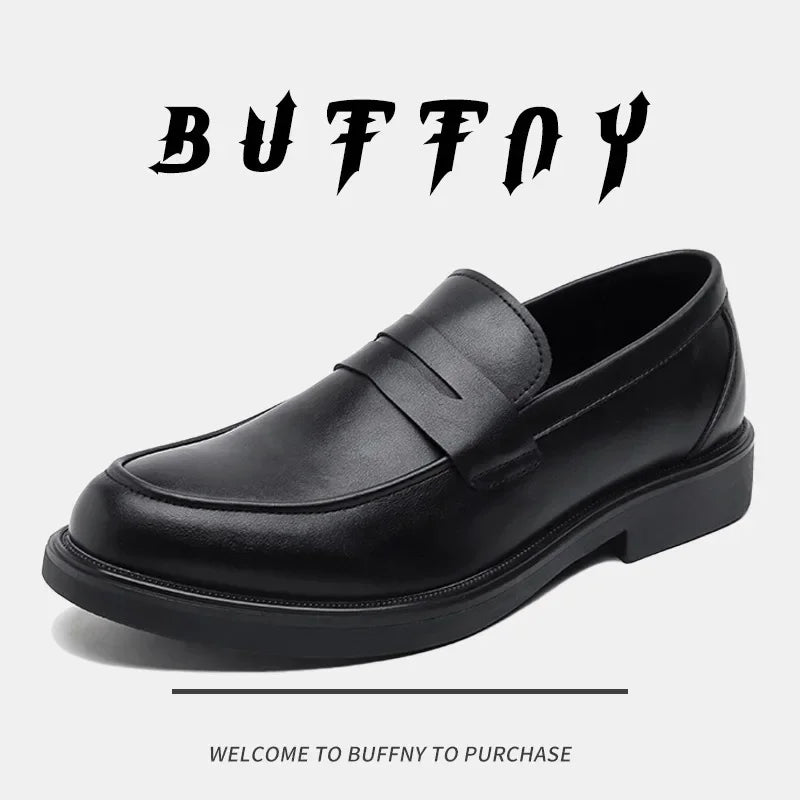 British Style Men's Slip-On Loafers Casual Commuter Shoes Summer Rubber Sole Microfiber Leather Upper Adult Formal Footwear