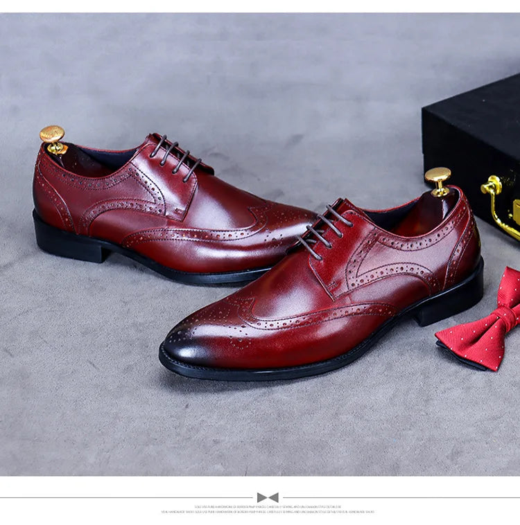 New Men Dress Handmade Shoes Genuine Leather Male Oxford Italian Classic Vintage Lace-up Men's Brogue Shoes Oxford