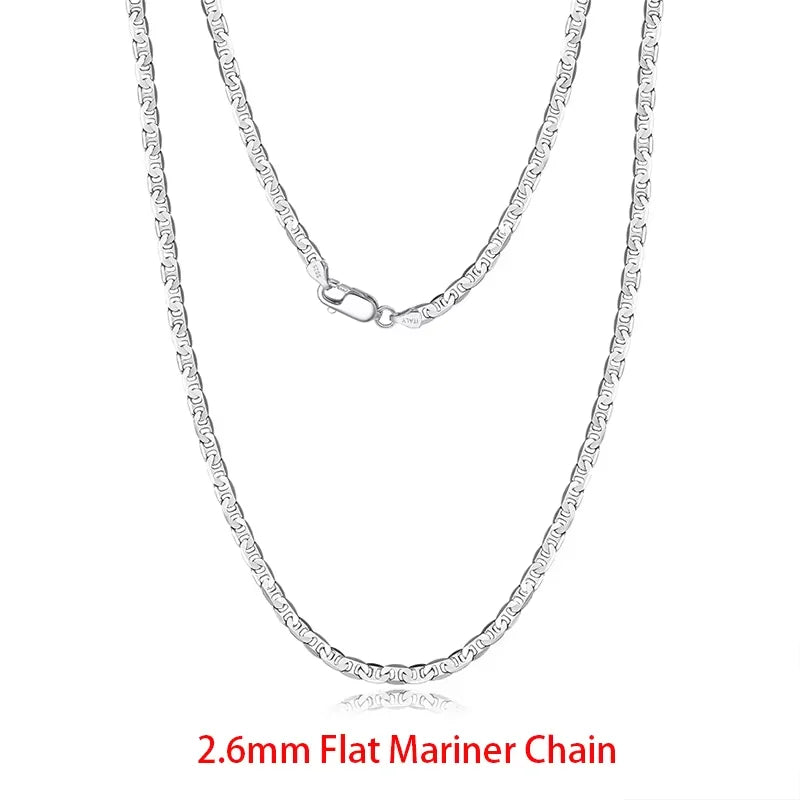 Italian 925 Sterling Silver 2.6mm 3.7mm 5.0mm Flat Mariner Chain Necklace for Women Men Fashion Silver Jewelry SC78