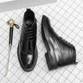 New Fashionable Winter Patent Leather Brogue Ankle Boots Men's Lace up High Tops For Men Flats Everyday All Match Shoes