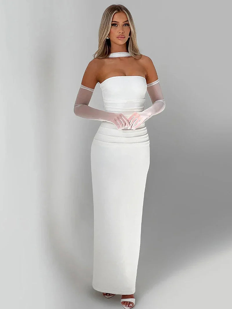 Elegant Strapless Maxi Dresses Woman  Backless Long Dress