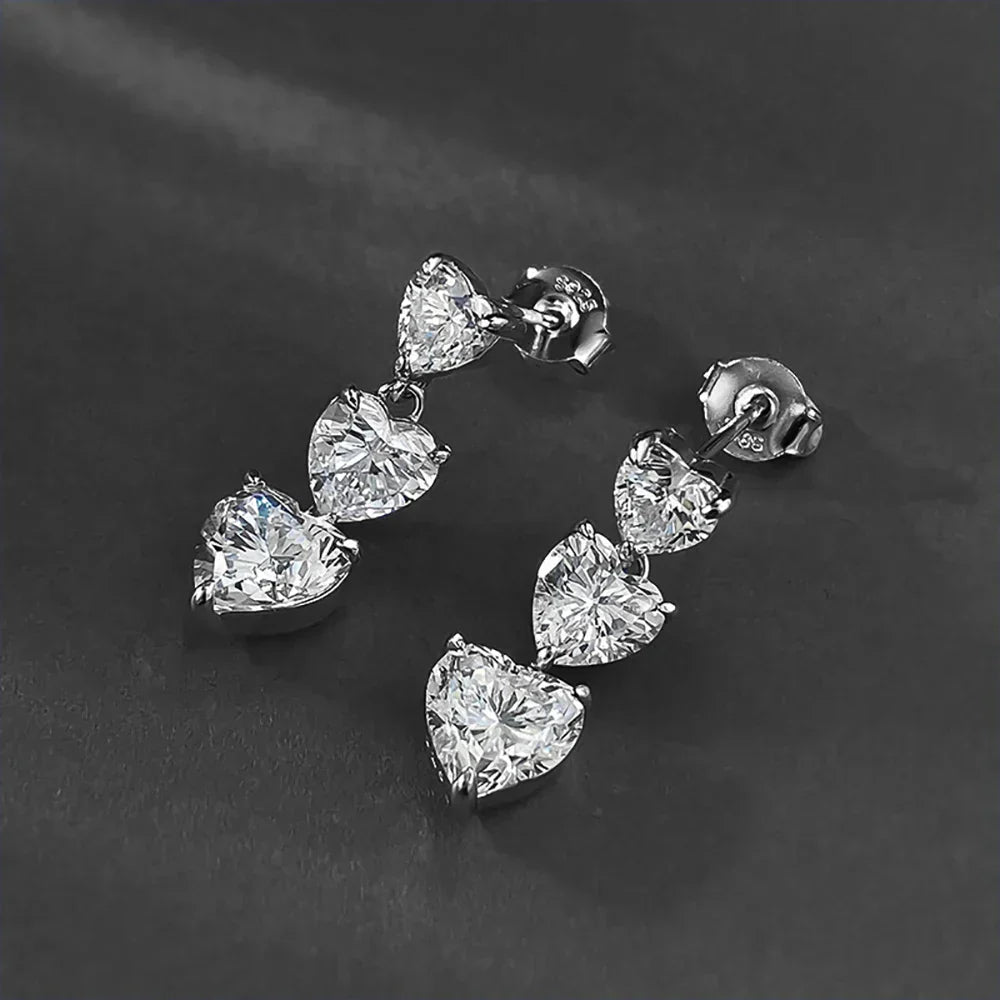 Certified 5cttw Full Moissanite Drop Earrings for Women Heart Cut Lab Diamond Stud Earring 925 Sterling Silver Fine Jewelry