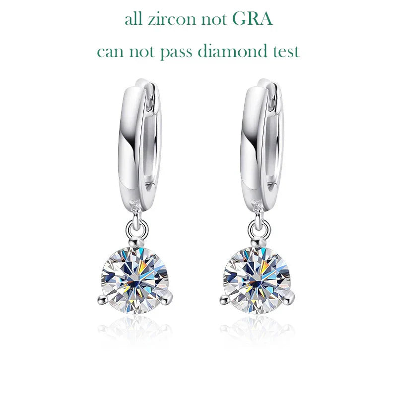 0.5-2CT Brilliant Cut Moissanite Drop Earrings for Women Classic 3 Prong Wedding Fine Jewelry S925 Sterling Silver 100%