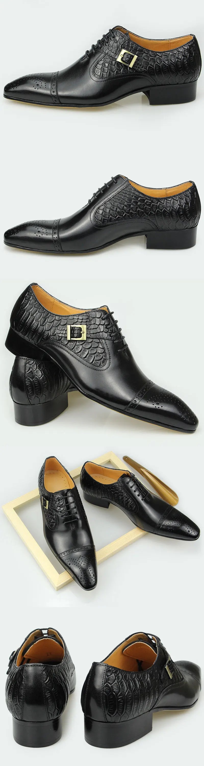 Newest High-end Leather Shoes Dress Oxford Brogue Wedding Party Formal Shoe for Men Lace Up Luxury Fashion Leather Metal Buckle