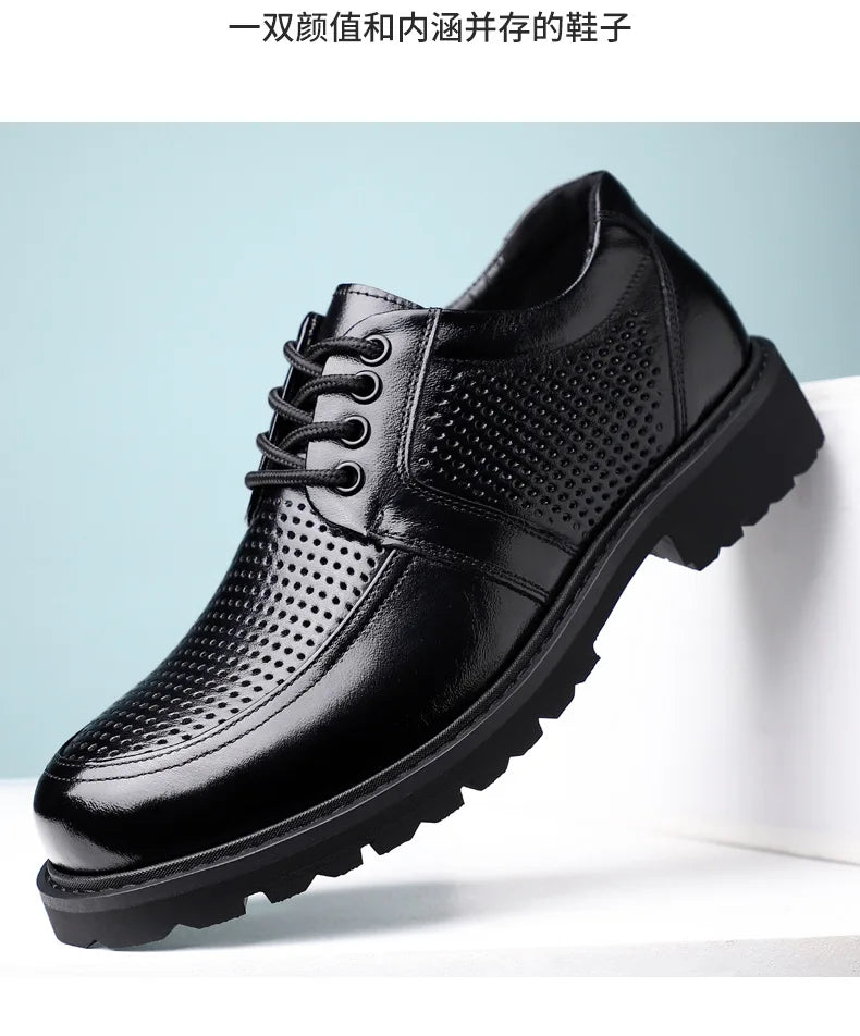 2026 Summer New Hallow Leather Shoes for Men Black Fashion Business Dress Shoes Male Lace Designer Platform Shoe Man
