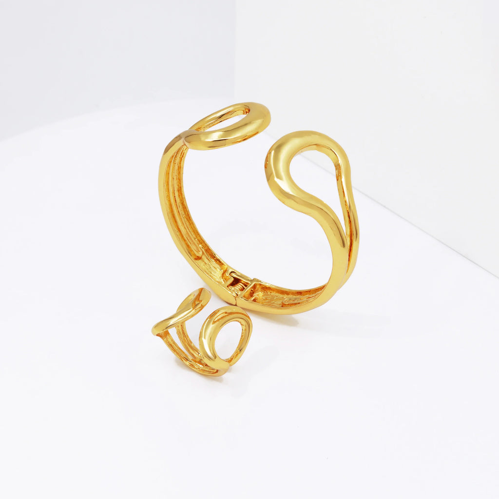Italy 18k Gold Plated Jewelry Set For Women Classic Design Shiny Necklace Hoop Earrings Bangle And Ring Fashion 4PCS Set Jewelry
