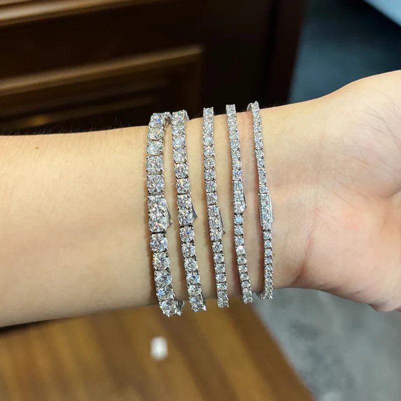 Hidden Spring Buckle Full Moissanite Tennis Bracelet D Color 2/2.5/3/4/5mm Lab Diamond Link Bracelets For Women Man Gift