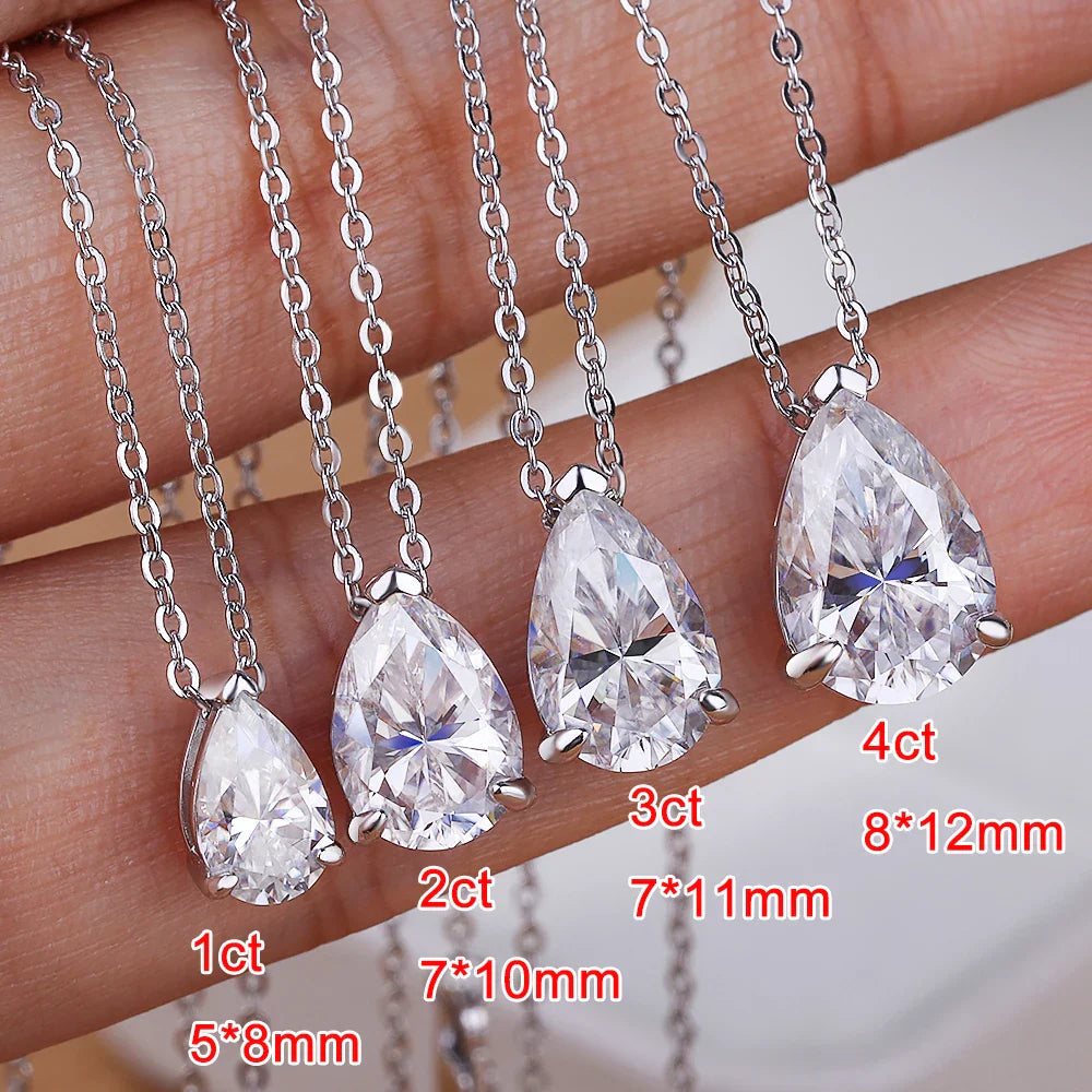 1-4CT Water Drop Moissanite Pendant Necklace Women 925 Sterling Silver Round/Sharp Claw Lab Diamond Pendant Neck Chain
