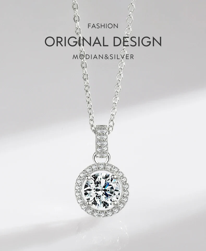 925 Sterling Silver Charm Round 1CT 5A Zirconia Pendant Necklace Classic Platinum Plated Jewelry For Women Wedding Gifts