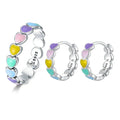 925 Sterling Silver Rainbow Series Heart to Heart Ring & Earrings Jewelry Set for Women Fine Jewelry Gift