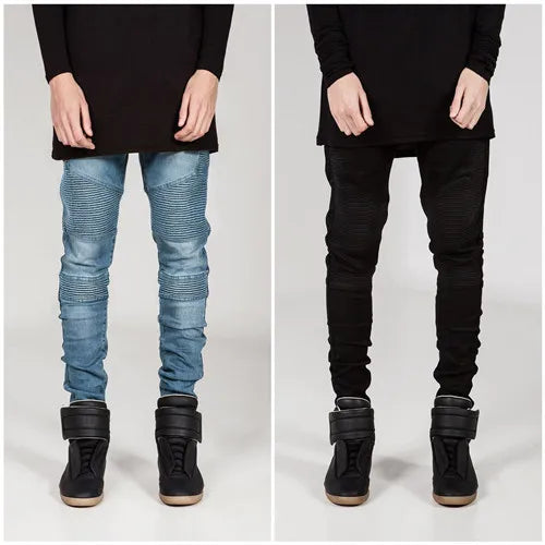 Streetwear Men Skinny Biker Jeans homme Men's fashion Motorcycle Moto Hip hop Denim Pants Joggers Runway men's Elastic JEANS
