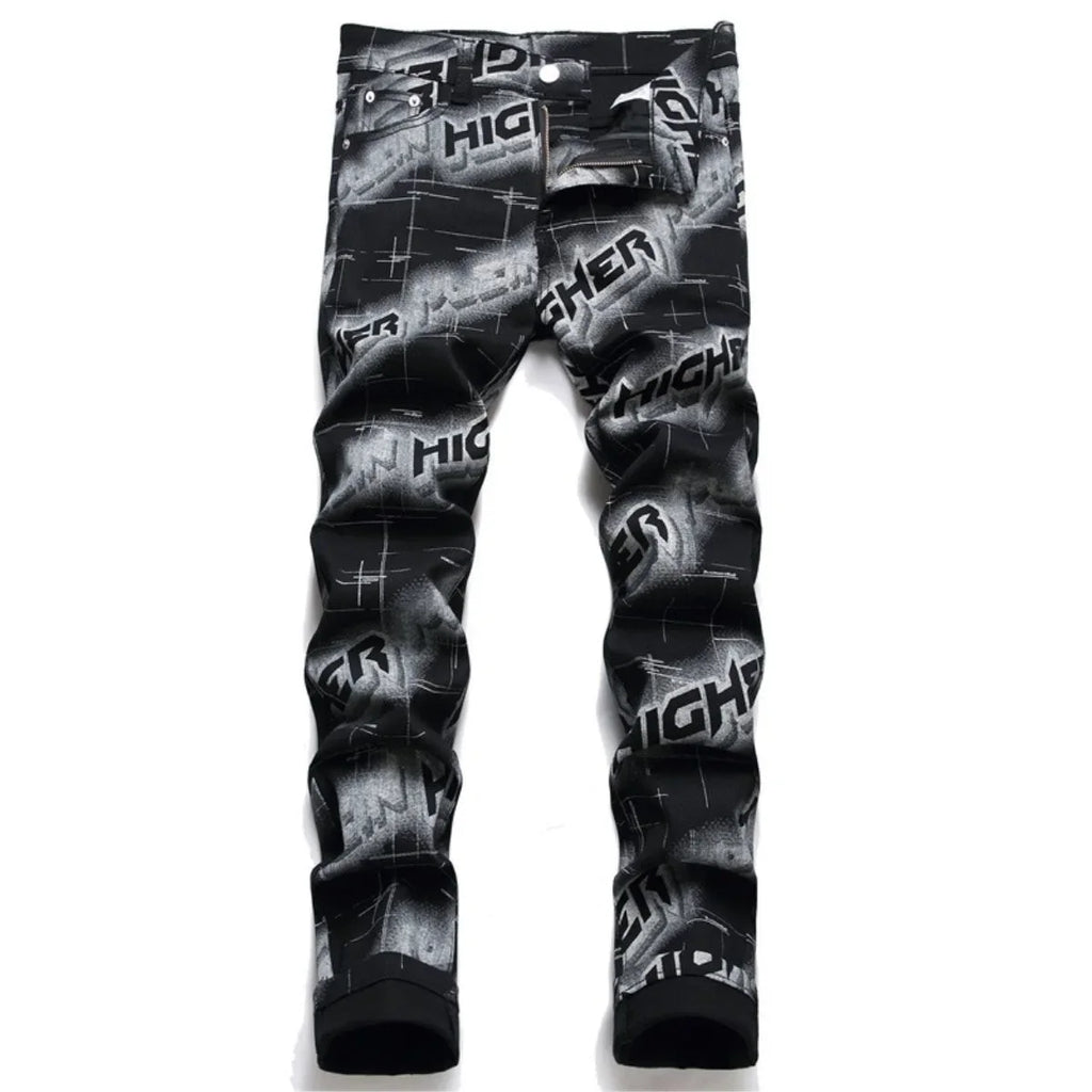 Spring and Autumn Fashion Trend Printed Straight-Leg Stretch Denim Jeans For Men Comfortable Casual Sports High-Quality Jeans