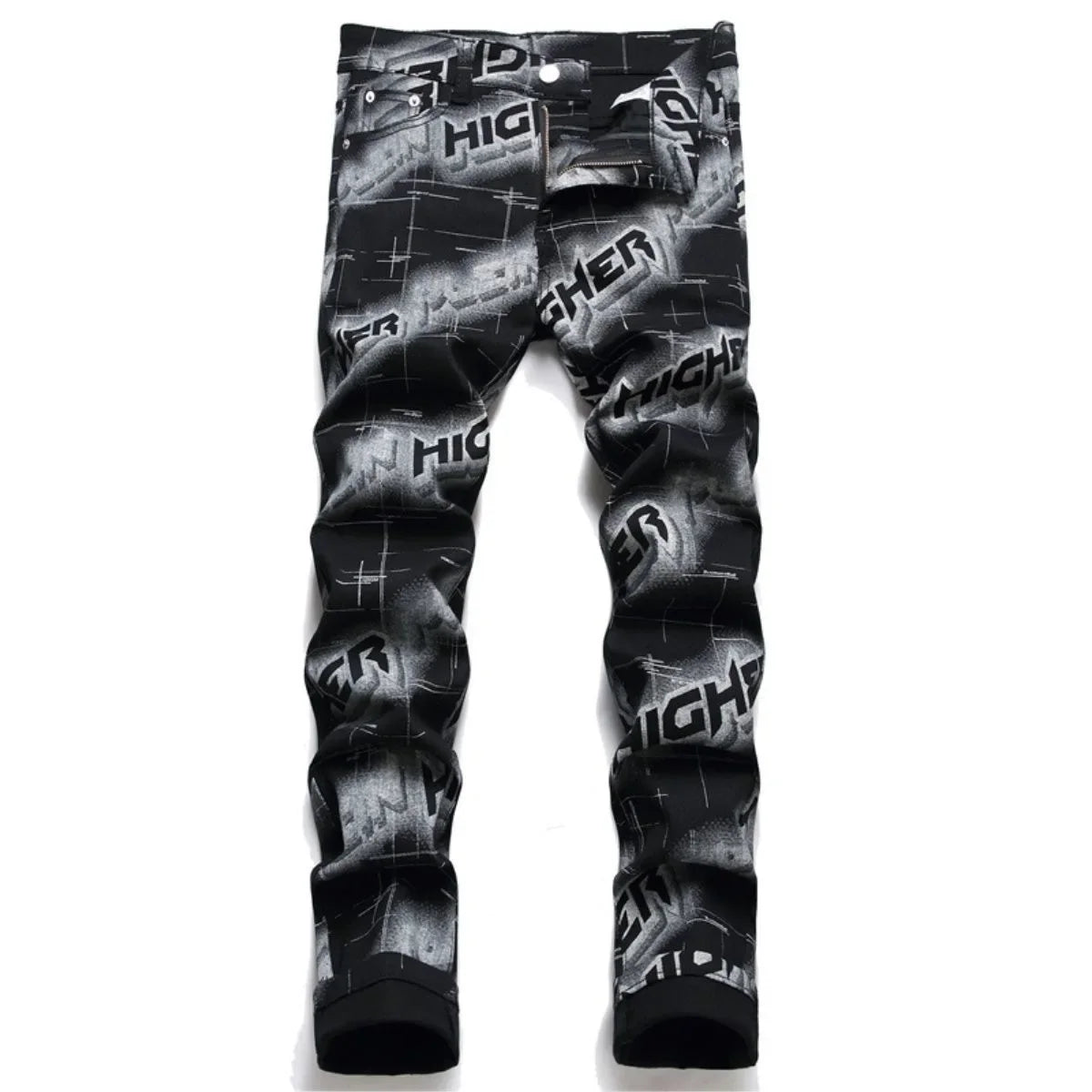 Spring and Autumn Fashion Trend Printed Straight-Leg Stretch Denim Jeans For Men Comfortable Casual Sports High-Quality Jeans