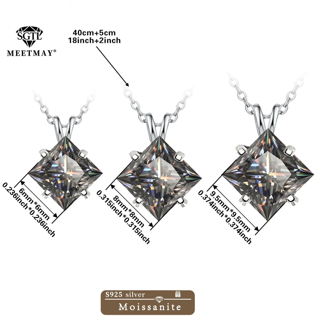S925 sterling silver inlaid with colorful princess cut GRA Moissanite pendant,clavicle chain necklace for women gifts