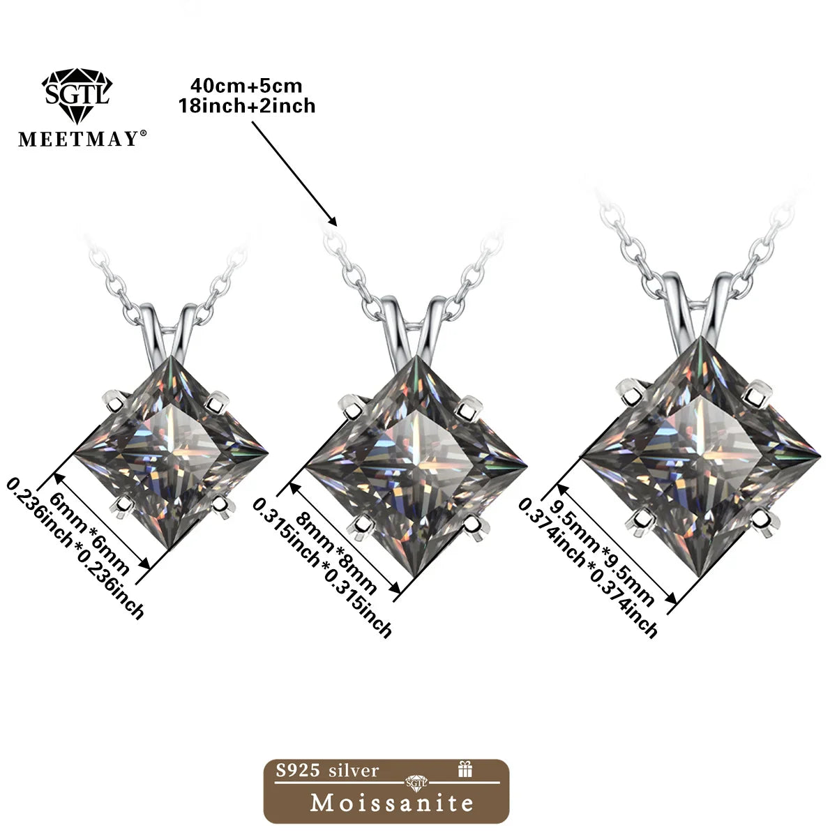 S925 sterling silver inlaid with colorful princess cut GRA Moissanite pendant,clavicle chain necklace for women gifts