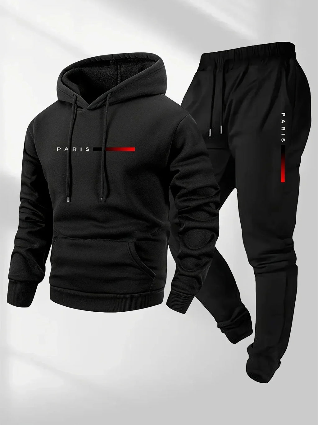 PARIS Letter Print Sweatshirt Suit Men's Fleece Hoodie Pants Set Spring Autumn Winter Warm Casual Sports Pullover Trousers Sets