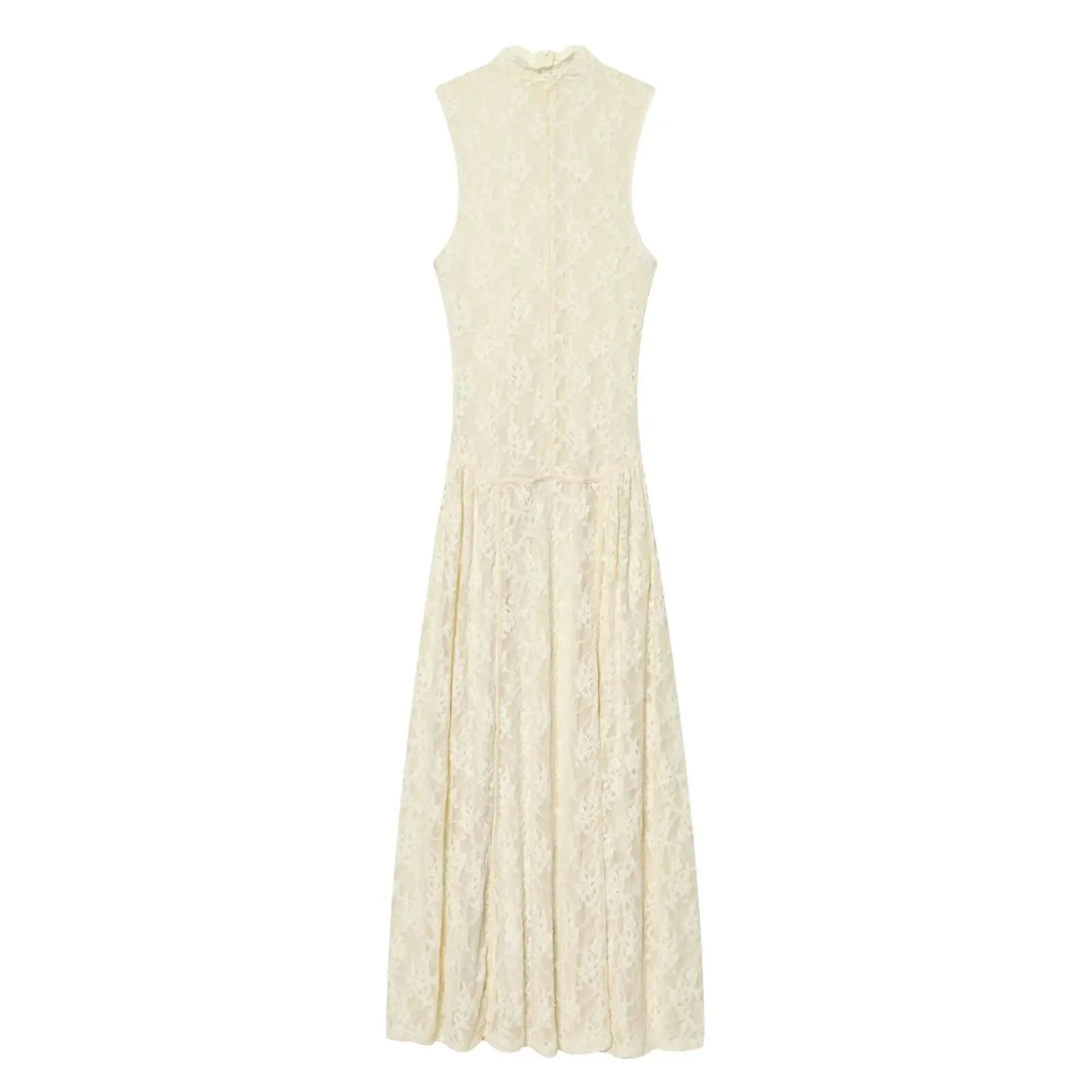 HH Women's Spring Summer Stylish Off‑White High Neck Lace Sleeveless Dress Female Elegant Temperament Zipper Long Party Dress