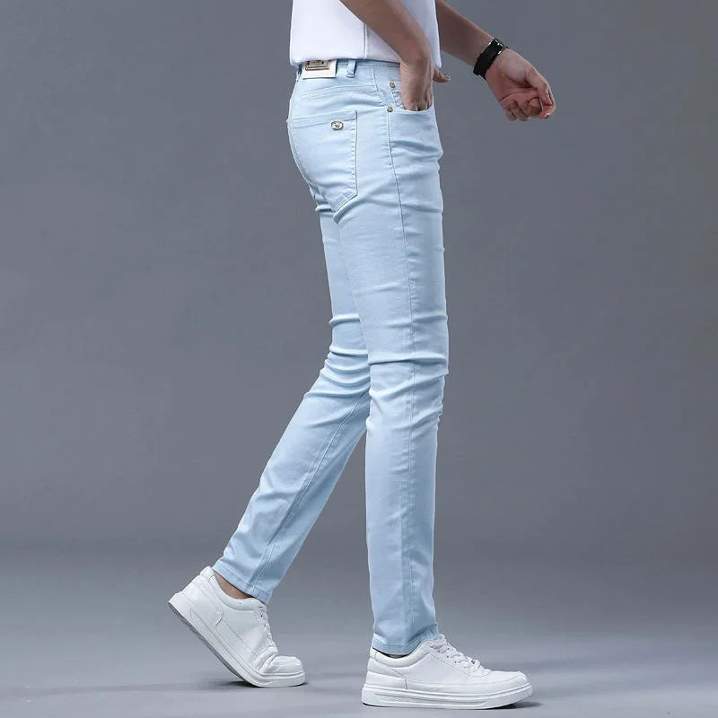 2024 Spring and Autumn New Fashion Solid Color Straight Leg Stretch Jeans Men's Casual Slim Comfortable Breathable Denim Pants