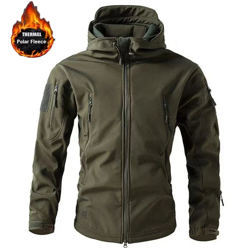 Men Military Tactical Winter Autumn Warm Sharkskin Fleece Hood Cargo Jackets Camping Hiking Climbing Hunting Outdoor Waterproof