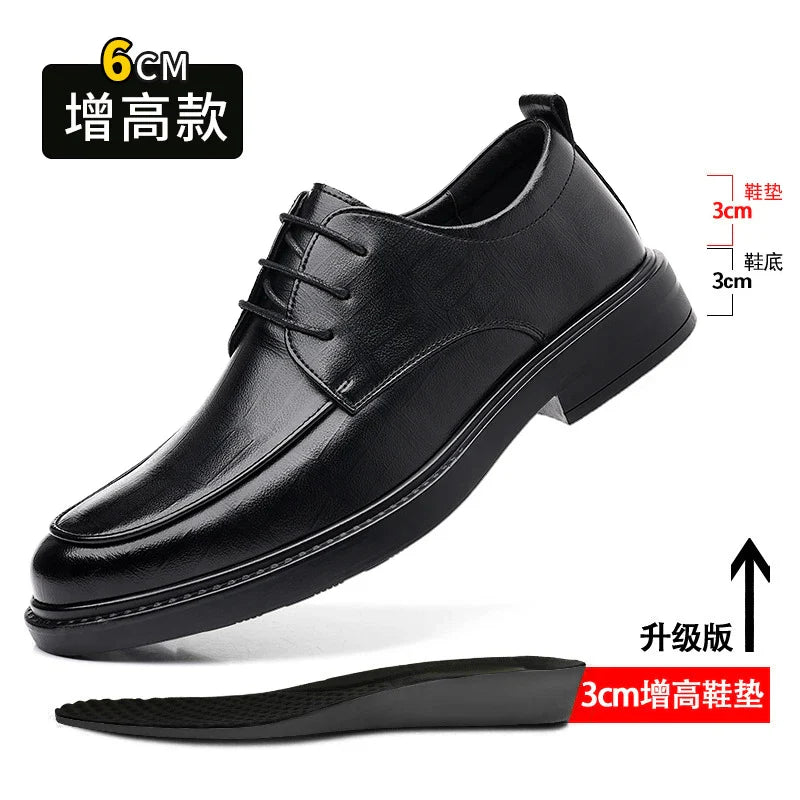 Leather Shoes Men's Four Seasons Business Formal British Casual Commuting Style Black Heightening Wedding Groom's Shoes New