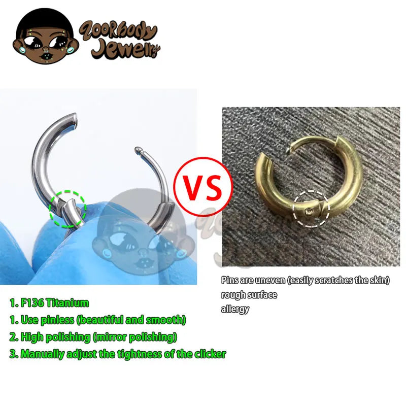 2PCS G23 Titanium Earring High Quality Hoop CZ Hinged Segment Round Nose Ring for Women Ear Cartilage Helix Piercing Anodizing
