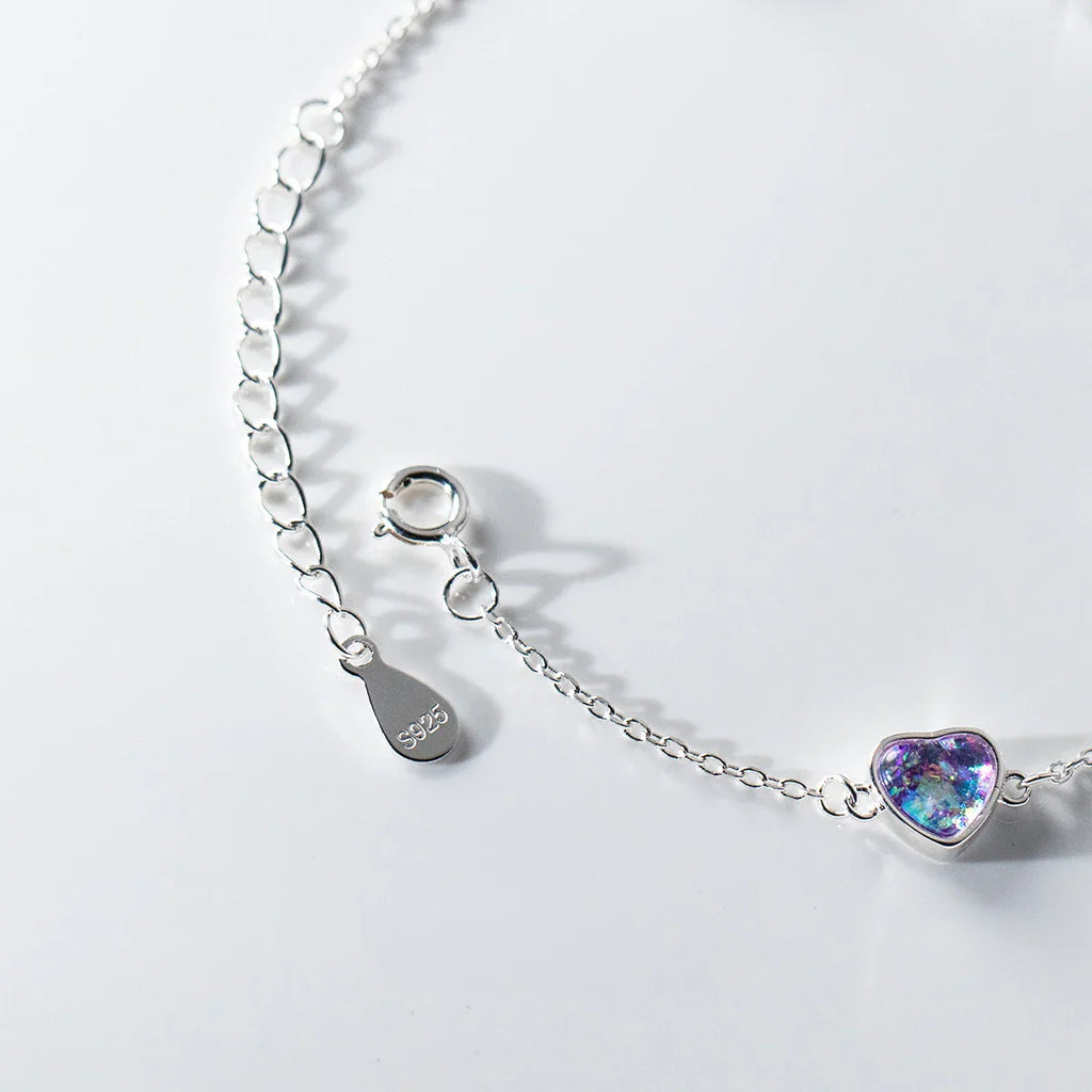 925 Sterling Silver Heart To Heart Colorful Shining CZ Bracelet Adjustable Chain Link For Women Valentine's Day Gifts