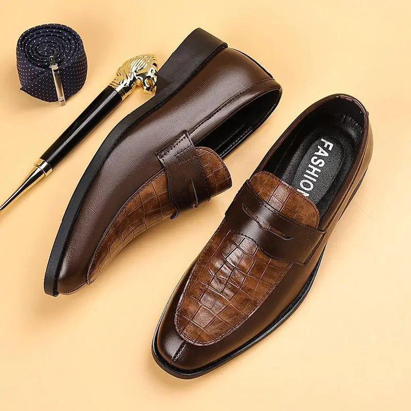 New Men's Leather Shoes Business Casual British Style Breathable Slip-on Loafers Pointed Toe Fashion Sneakers