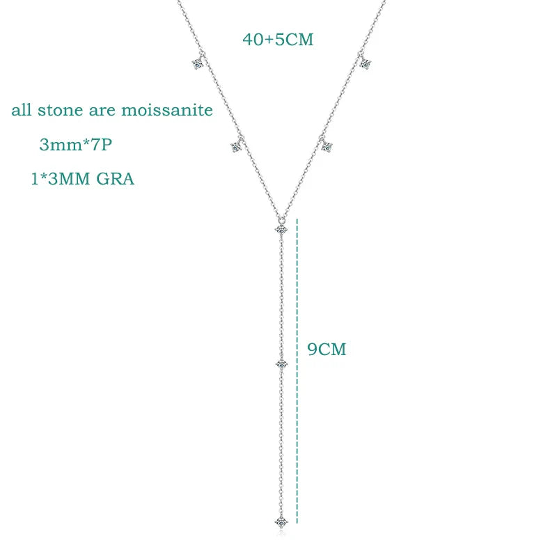 0.7-0.9CTTW 100% Full Moissanite Necklaces for Women Tassel Pendant 925 Sterling Silver Plated 18k Fine Jewelry Wholesale