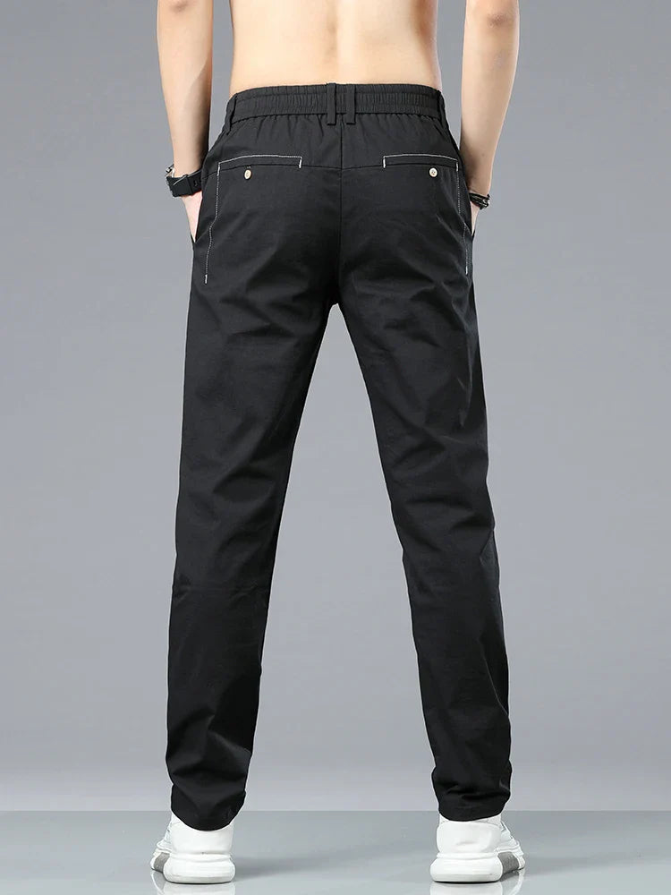 Brand Clothing Men's Casual Pants 98% Cotton Thin Business Straight Slim Fit Classic Trousers Stretch Spring Summer Male Pants