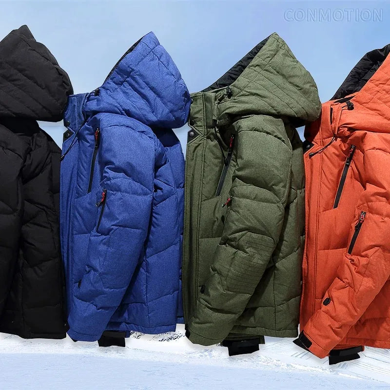 Winter White Duck Down Jacket Men Travel Hiking Thicken Warm Hooded Puffer Jackets Windproof Overcoat Down Coat Male Clothing