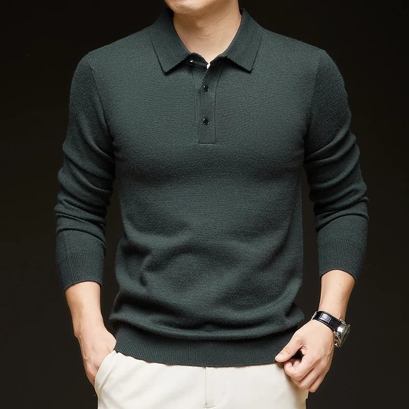 Fashion Autumn And Winter New Cashmere Sweater Men's High Quality Pullover Casual Loose POLO Knitted Bottom Shirt Jacket Shirt