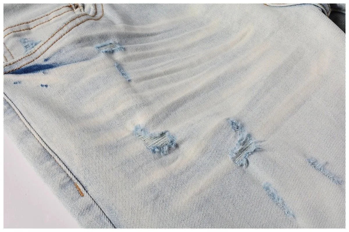 Spring and Autumn New Trend Solid Color Straight Tube Ripped Stretch Jeans Men Casual Comfortable Breathable High-Quality Jeans