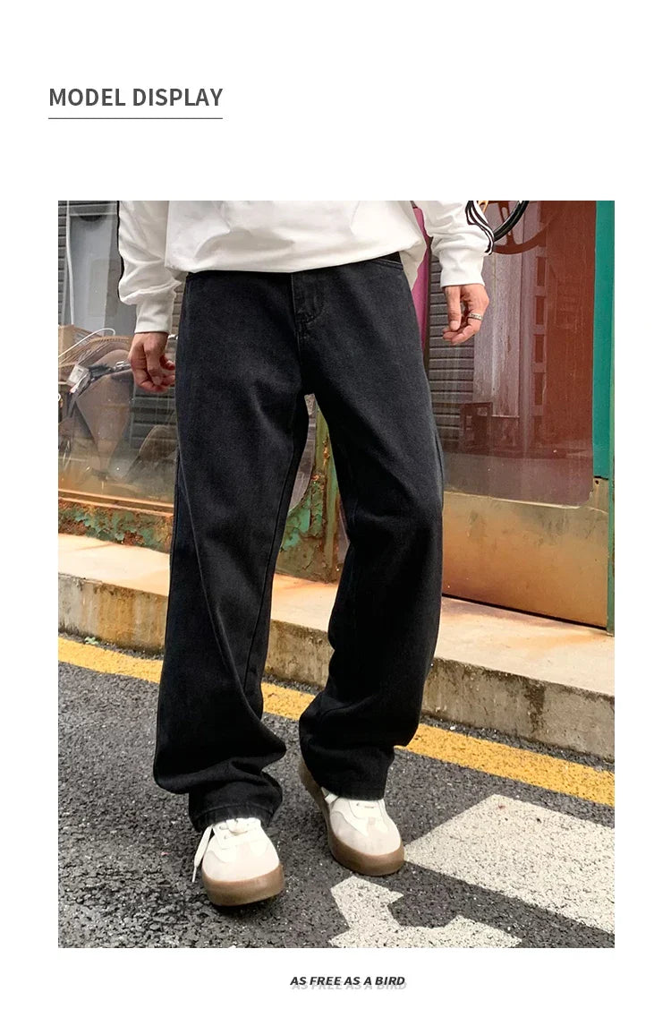 Men's Daily Casual American Korean Loose Jeans Spring Summer Fashion Street Style Retro Straight Wide Leg Y2K Jeans Denim Pants
